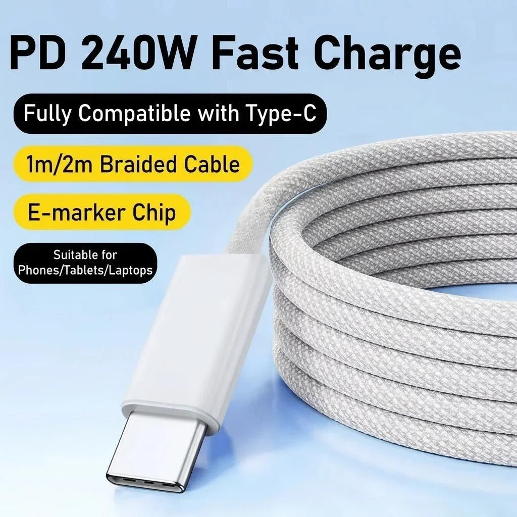 240W Super Fast Charge USB Type C to C Cable For Macbook iPad Apple iPhone 16 17 Samsung Phone Laptop Original Data Charger Cord
