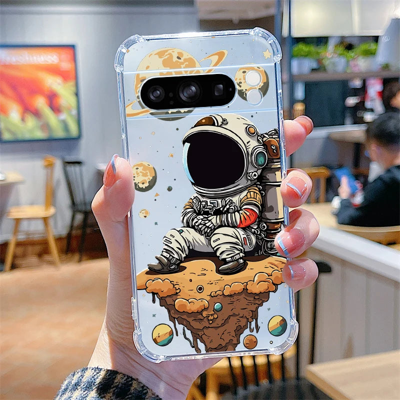 P ixel 8 Pro Lunar Astronaut Transparent Phone Case For Google Pixel 9Pro 9 8Pro 7Pro 9ProXL 6 7A 8A 8 7 6A 6Pro Cover