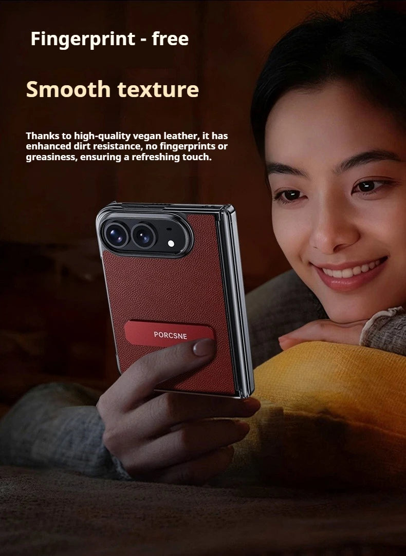 For iPhone Ultra Fold Case Luxury Matte Leather Ultra-Thin Skin-Friendly Folding Hinge Holder Shockproof Back Cover Accessories
