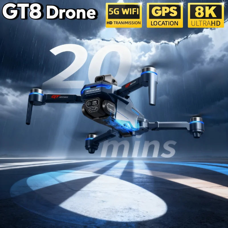 For Genuine GT8 Drone 4K Professional Dual Camera FPV GPS Brushless Motor Optical Flow Hovering Folding Quadcopter 4k 8K RC Dron