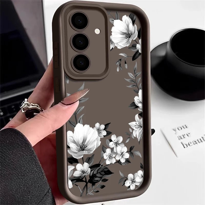 Flowers Print Pattern Phone Case For Samsung Galaxy S25 S24 S23 S22 S21 S20 FE Plus Ultra A15 A35 A54 A55 Soft Silicone Cover