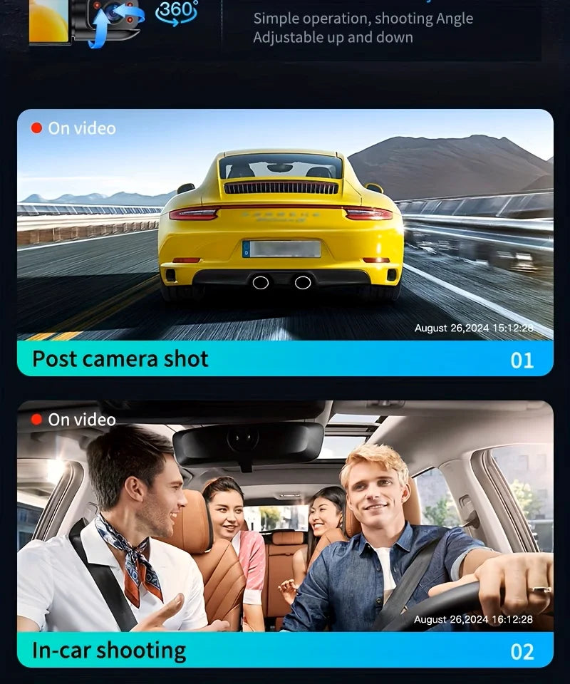 BCUOZ 4-Lens 360° Dashcam, 1080P Front + 720P Built-in Rear Left and Right car cameras, Super night vision, Loop recording, G-Sensor, WDR, 12-24V car plug power supply,Optional 64GB memory card.