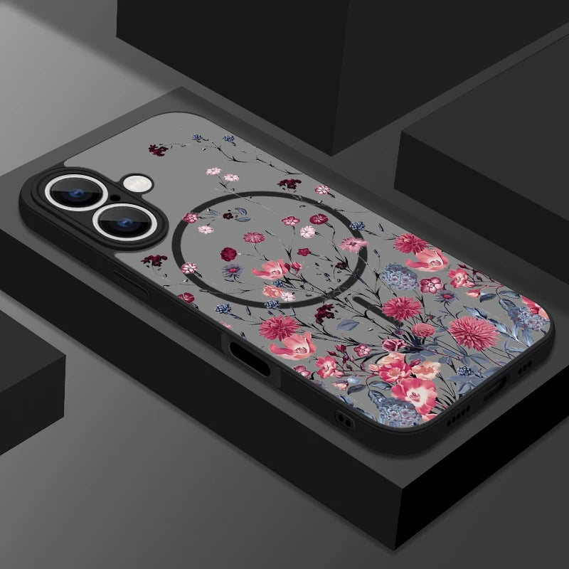 Translucent Matte Phone Case For iPhone 17 17e 16e 16 15 Pro 14 13 Pro Max For Magsafe Colorful Small Flowers Print Back Cover