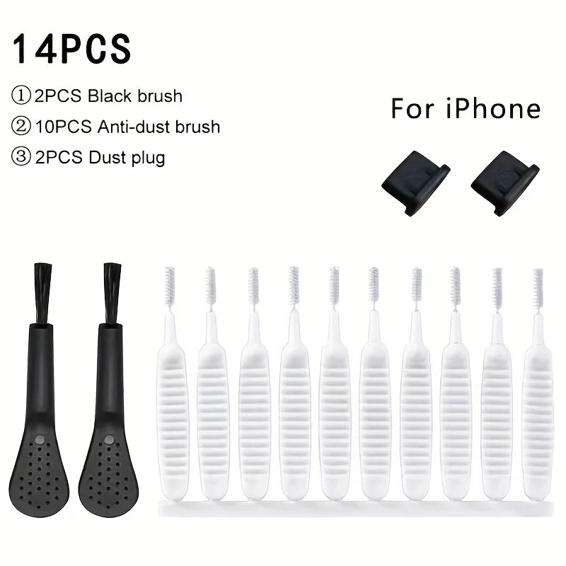 14pcs Mobile Phone Charging Port Dust Plug Removal Cleaner Kit For IPhone  Samsung Universal Phone Dustproof Cleaning Brush