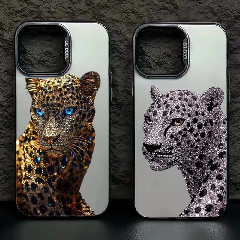 Gold and Slivery Leopard Print Phone Case for Samsung Galaxy S25 S24 S23 S22 S21 S20 Ultra Plus FE A55 A54 A53 A34 A35 A15 Cover