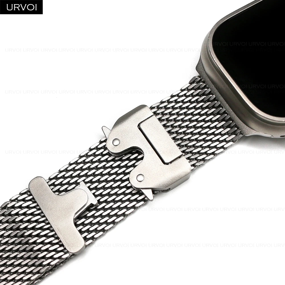 URVOI Band for Apple Watch Ultra 4 3 2 Series 12 11 10 SE3 Stainless Steel Mesh Strap for iWatch Secure Parachute Buckle 46 49mm