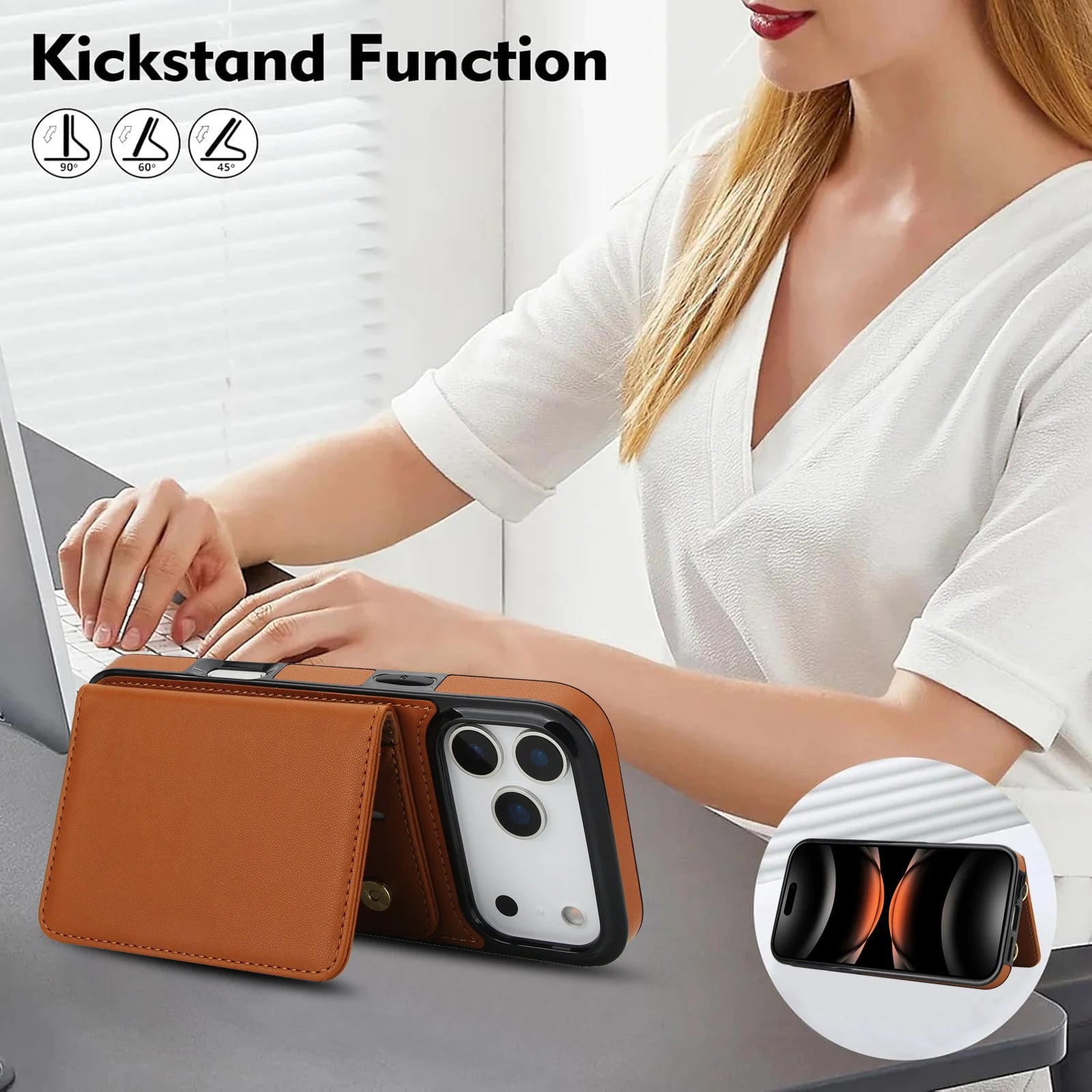 Crossbody Card Holder Wallet Leather Case For iPhone 17 Pro Max 16 Plus 15 Plus 14 13 12 11 Strap Pocket kickstand RFID Cover