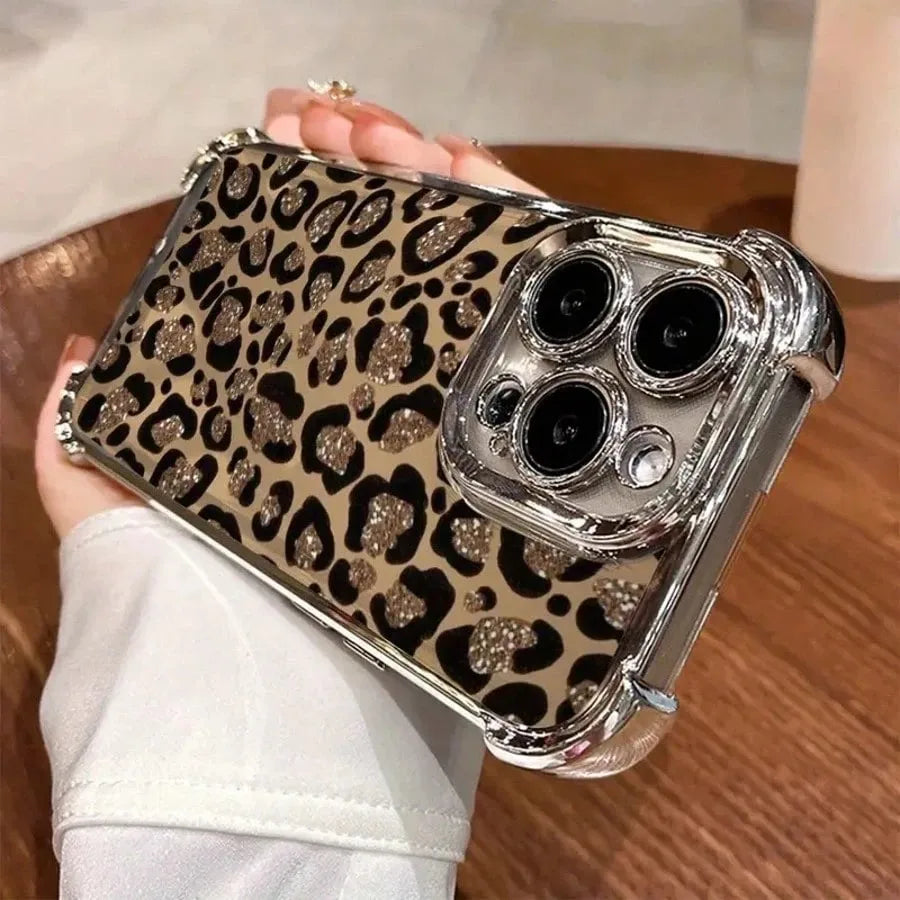 Luxury Leopard Print Electroplated Case for Samsung Galaxy S25 Edge S24 S23 S22 S21 S20 FE Note 20 Ultra Plus A73 A55 5G Cover