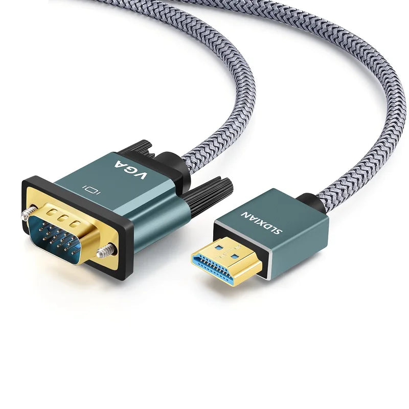 Lungfish HDMI to VGA Cable Gold-Plated Braided, HDMI to VGA Cable (Male to Male) Suitable for Computers and Monitors