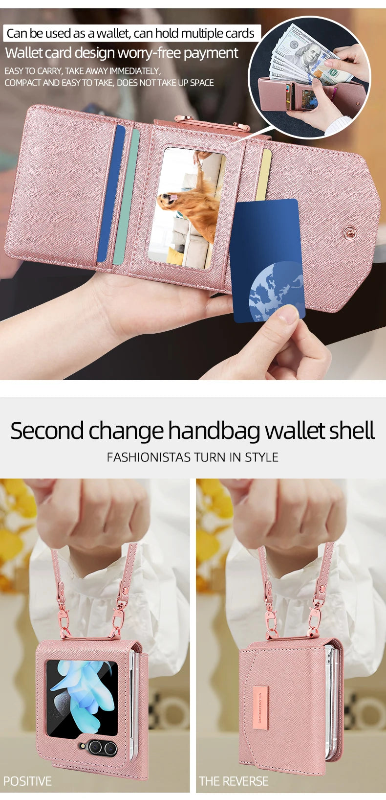 Compatitable With Galaxy Z Flip 8 Case, Girls Women Leather Wallet Phone Case With Hand Strap For Samsung Z Flip 7 Flip 6 5 4 3