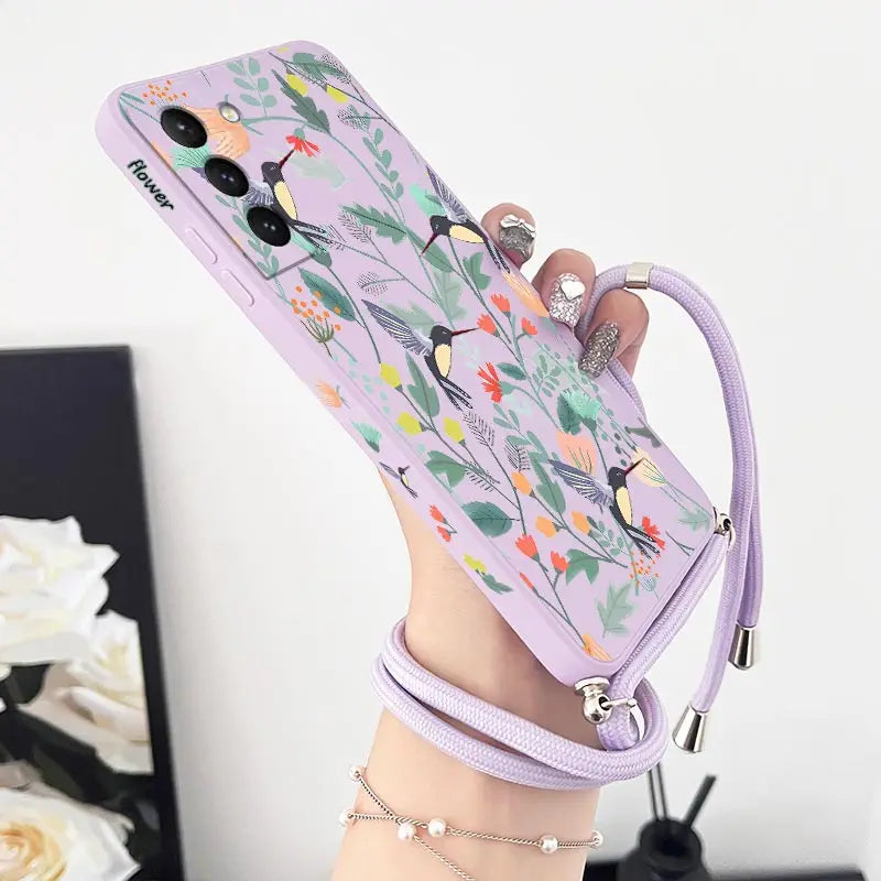 Free Bird Crossbody Lanyard Silicone Phone Case For Samsung Galaxy S23 S22 S21 S10 S8 Plus Note 20 ultra 10 Plus Cover