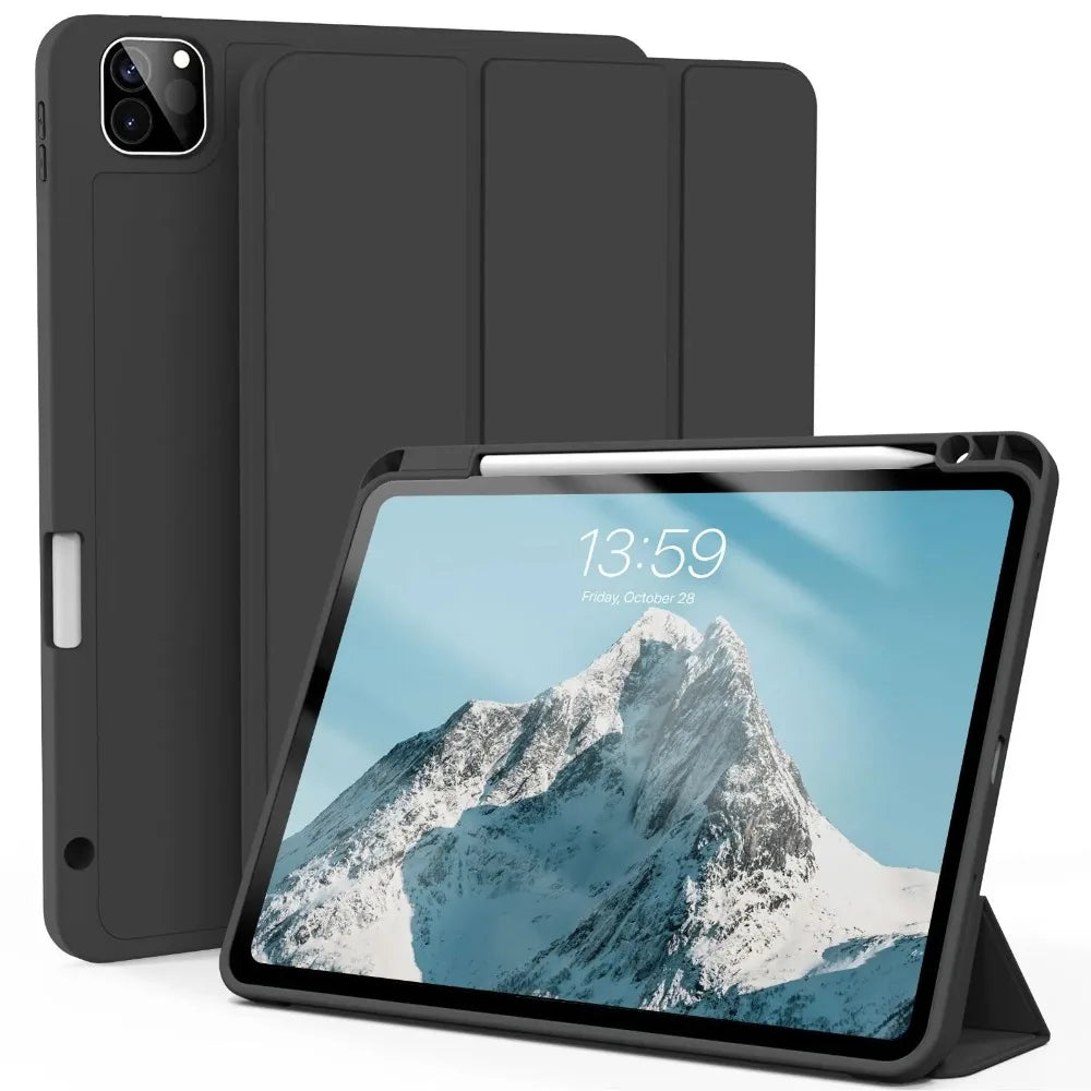 For iPad Pro 11 inch 4/3/2th Generation with Pen Slot Case,For iPad Pro 11-inch(M4)2024 Trifold Stand TPU Soft Back Tablet Cases