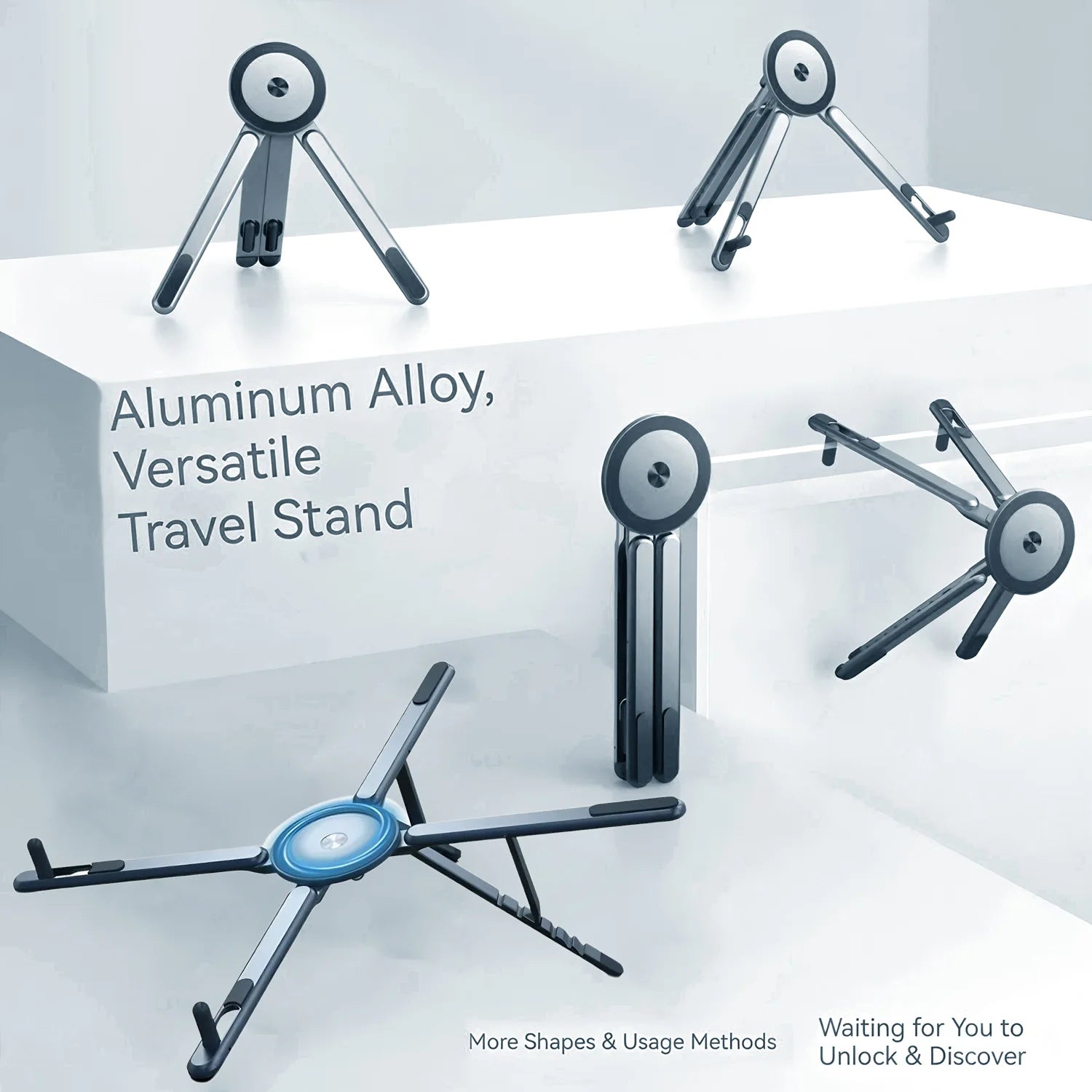Portable Magnetic Phone Holder & Selfie Stick 3-in-1 Foldable Tripod Stand for iPhone iPad Tablet Laptop Desktop Use