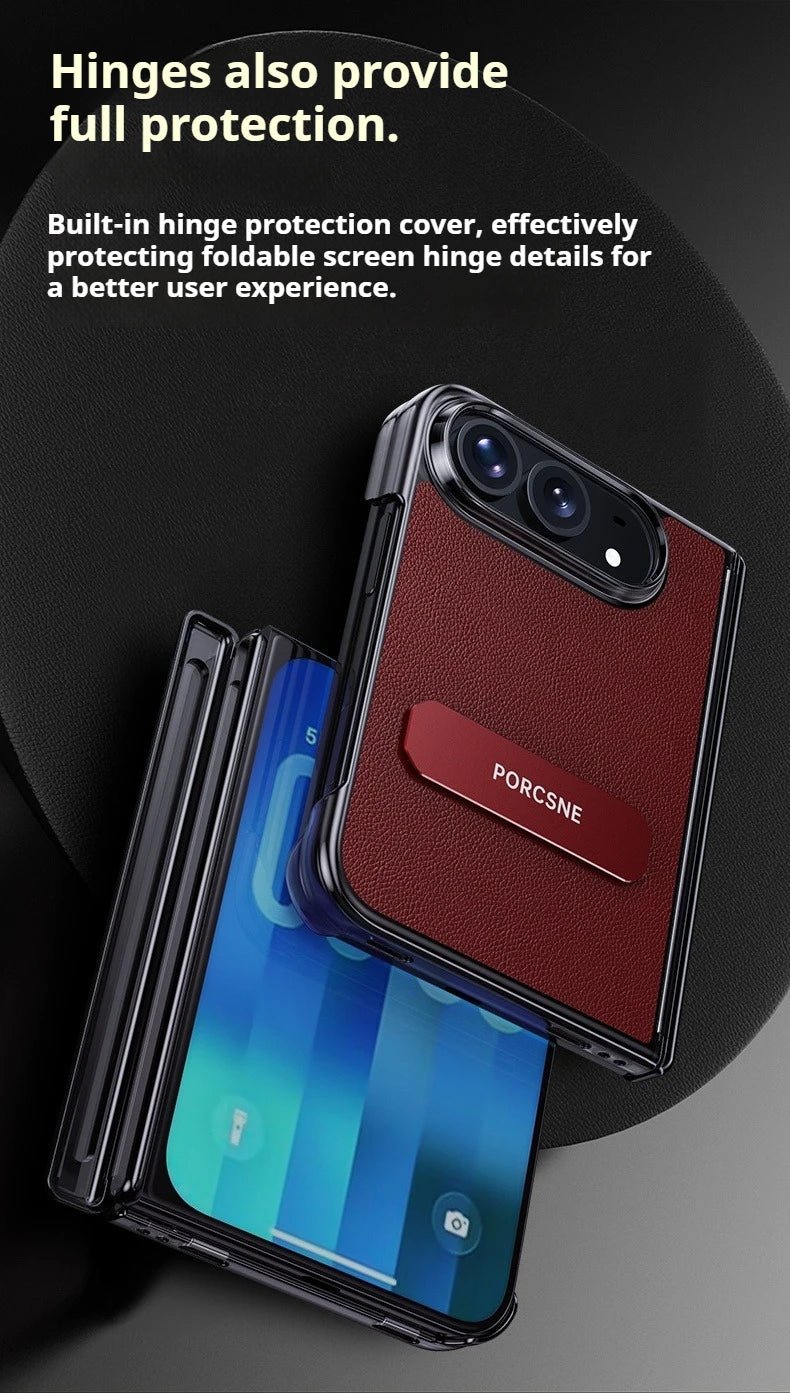 For iPhone Ultra Fold Case Luxury Matte Leather Ultra-Thin Skin-Friendly Folding Hinge Holder Shockproof Back Cover Accessories