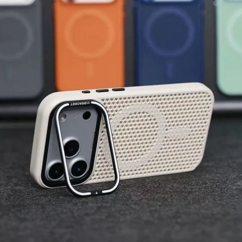 Camera mount mesh cooling case for iPhone 17 Pro Max 15 18 Pro 14 13 12 16 Pro Max For Magsafe wireless charging Shockproof cove
