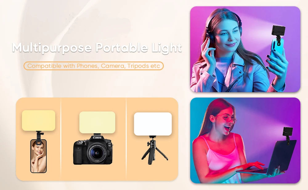 LED Selfie Light 120 LED 3000Mah Rechargeable Phone Light Clip 3 Light Modes Ring Light for Phone iPad Camera Laptop Selfie