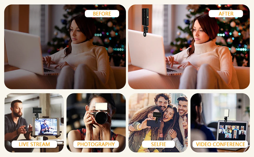 LED Selfie Light 120 LED 3000Mah Rechargeable Phone Light Clip 3 Light Modes Ring Light for Phone iPad Camera Laptop Selfie