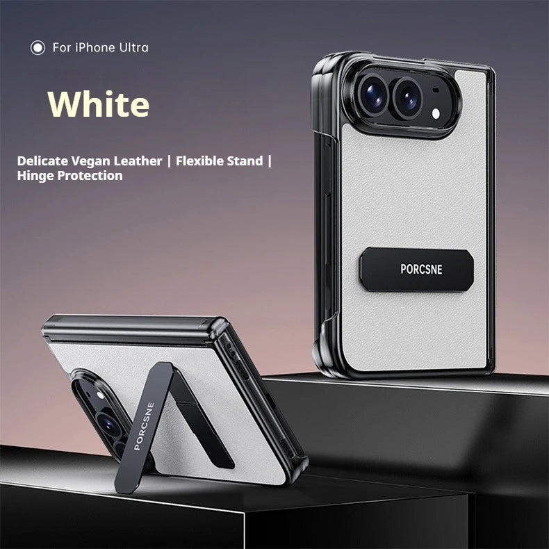 For iPhone Ultra Fold Case Luxury Matte Leather Ultra-Thin Skin-Friendly Folding Hinge Holder Shockproof Back Cover Accessories
