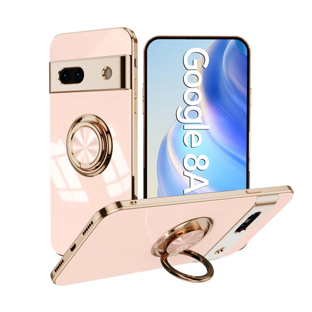 For Google Pixel 8A 9 Pro Ring Holder Case for Google 7A 6A 5A 7 8 10 Pro 9 XL 9XL Magnetic Stand Holder Soft TPU Plating Cover