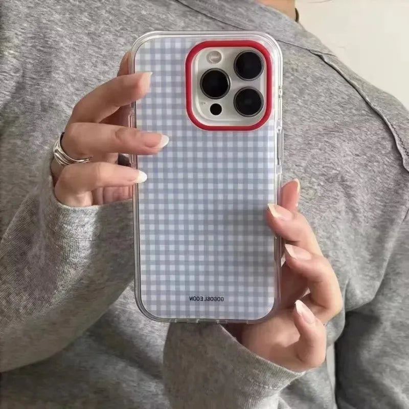 Fashion Blue Checkered Phone Case For Samsung Galaxy S26 S25 S24 S23 S22 S21 S20 FE Note20 Edge Plus Ultra Lite 5G Clear Cover