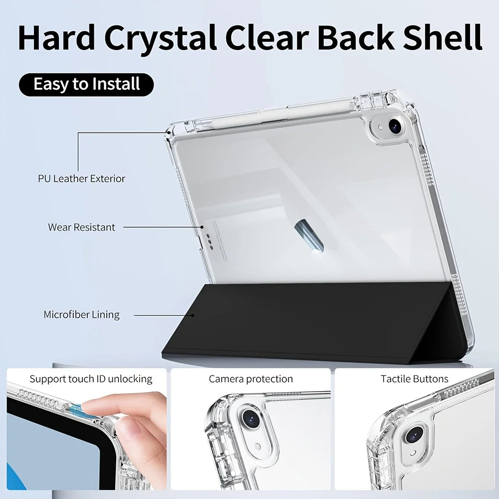 Case For iPad 5 6 7 8 9 10 11 Air 11 13 inch /Mini 6th 7th Gen / Pro 11 12.9 (3rd/4th/5th/6th Gen) Crystal Clear with Pen Holder