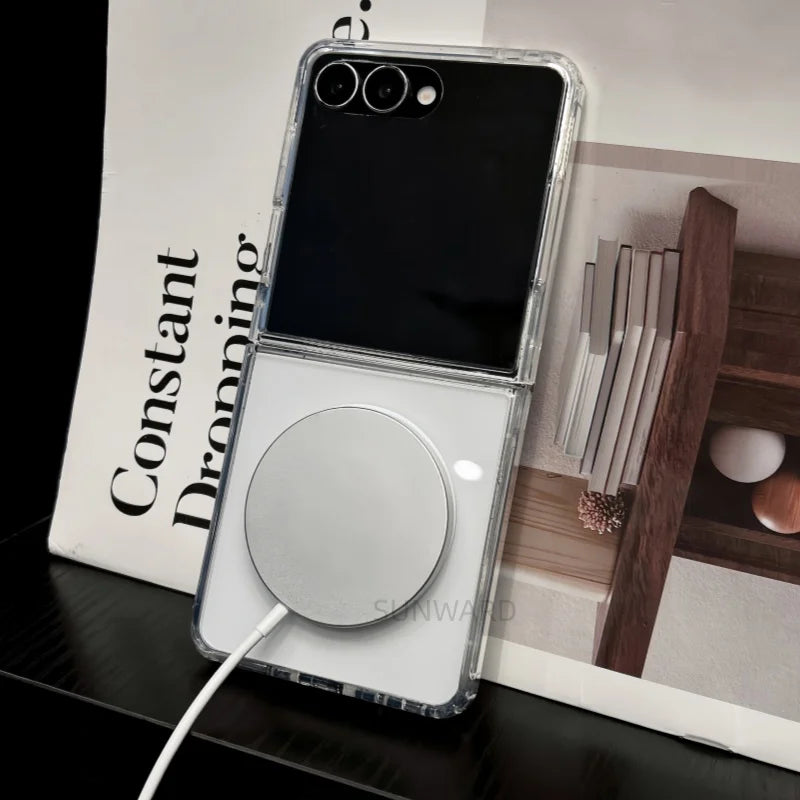 For Magsafe Magnetic Transparent Acrylic Flip Phone Case For Samsung Galaxy Z Flip 8 Z Flip 7 5 6 4 3 Shockproof Packaging Cover