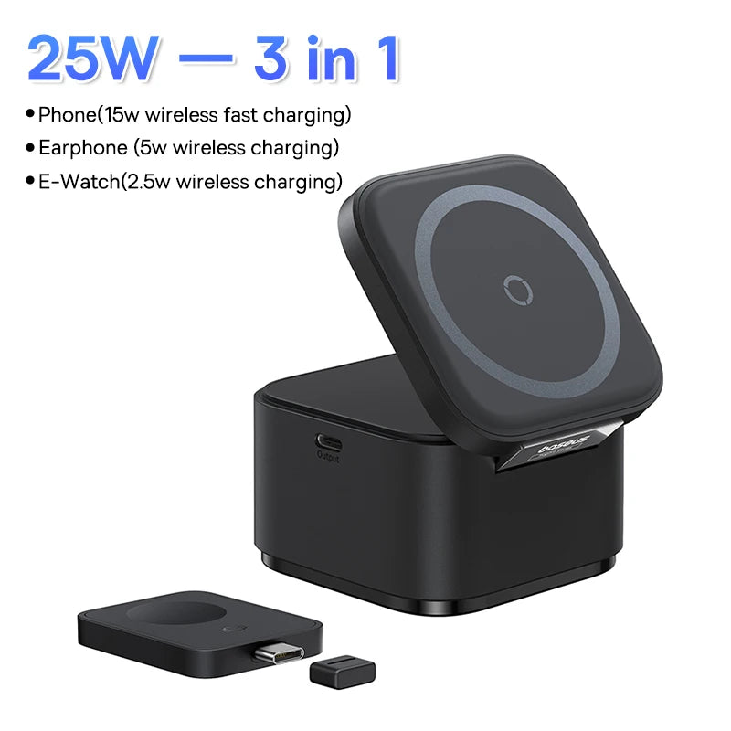Baseus 3 in 1 Magnetic Wireless Charger Stand 15W Fast Wireless Charging 25W Desktop Dock Station For iPhone16 15 14 13 Airpod