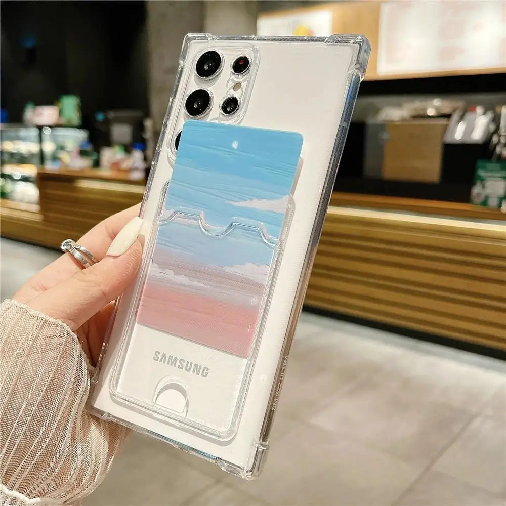 Clear Shockproof TPU Wallet Case For Samsung Galaxy For Samsung S25 S24 S23 S22 S21 Ultra Plus S20 FE Card Holder Pocket Bag