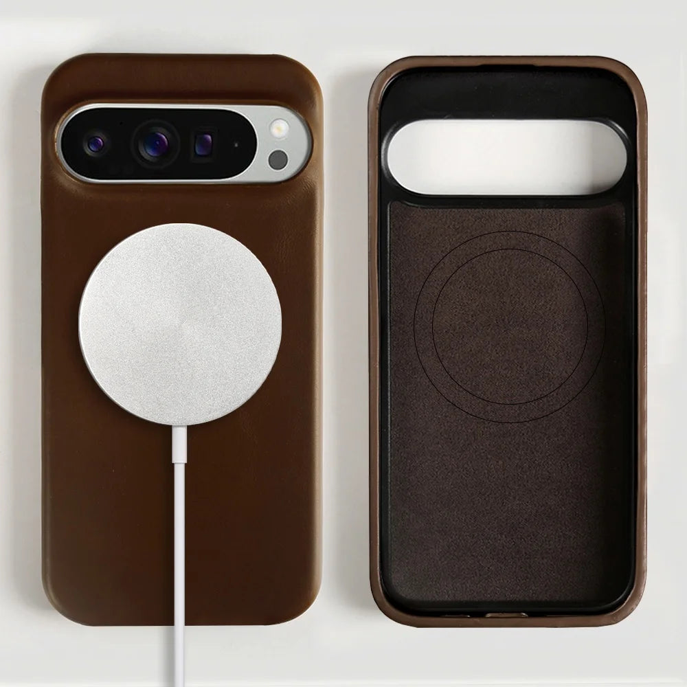 Vintag Oil Wax Magnetic Genuine Leather Case For Google Pixel 10 Pro XL 9 8Pro 6A 7Pro Aesthetic Phone Cover Back Coque Carcasa