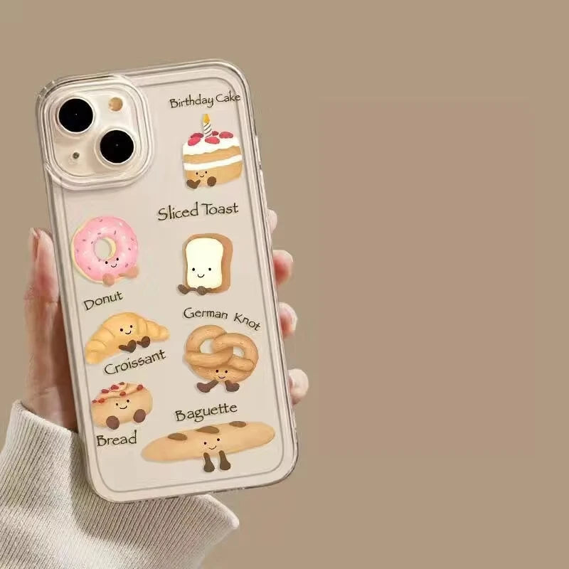 Cute Bread Toast Cake Clear Phone Case For Samsung Galaxy S26 S25 Ultra S24 S23 FE S22 S21 Plus S20 A73 A72 A71 Silicone Cover