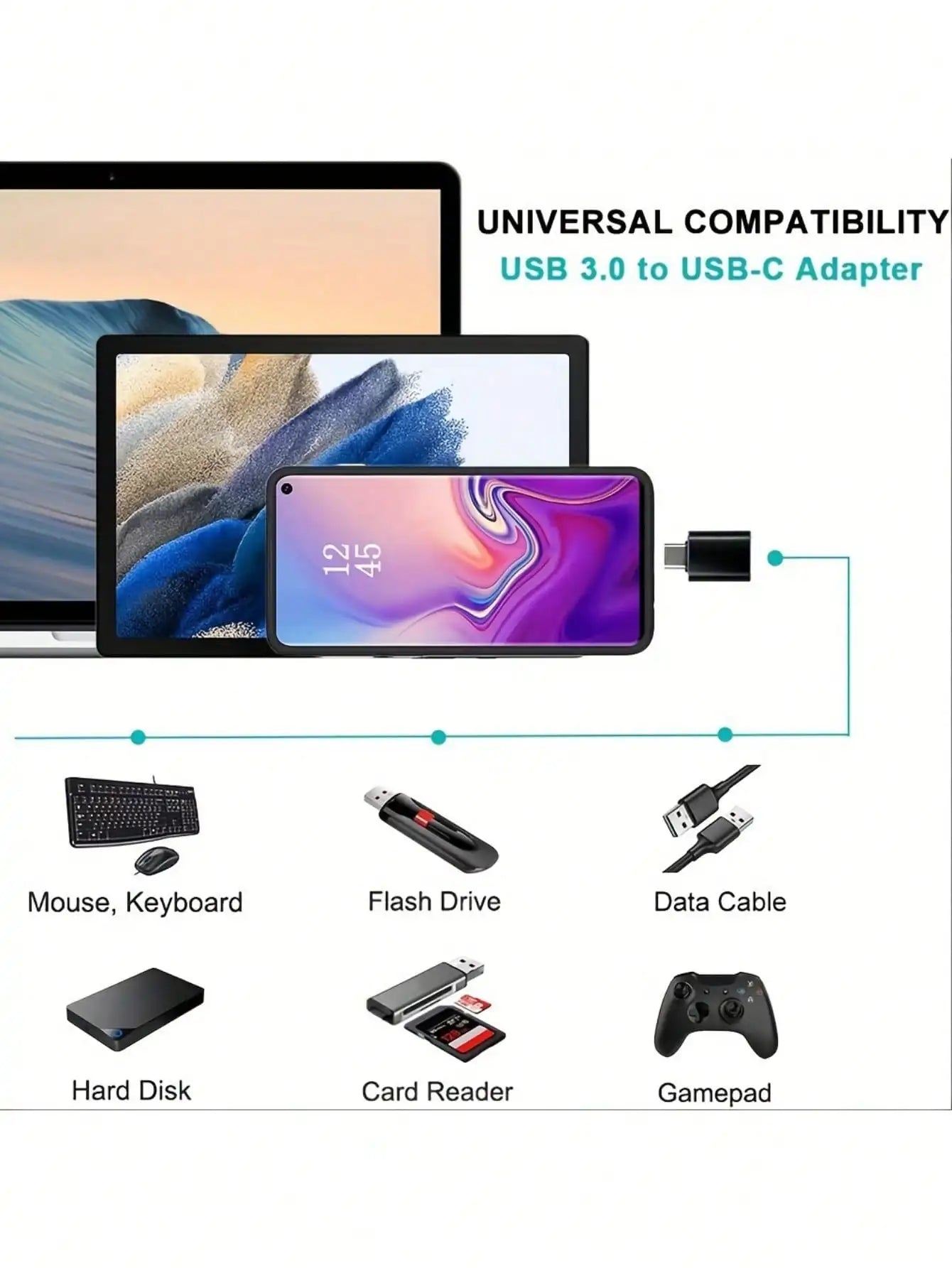 8pcs USB-C Adapter Set: USB 3.0 OTG, Micro USB To USB-C, Fashionable Black Metal Surface - Compatible With MacBook Pro, Smartphones, Laptops, PCs, USB Adapter
