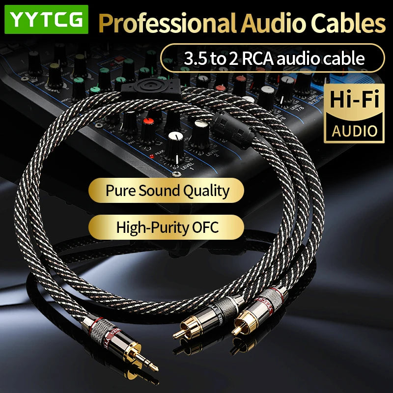YYTCG HiFi 3.5mm to 2 RCA Audio Cable, High-Purity OFC Aux Cord for Phone PC Speaker Amplifier