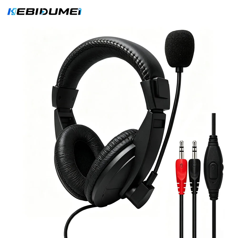 KEBIDUMEI Wired Over Ear Headsets with Microphone Dual 3.5mm Jack Gaming Headphones for Computer Office Online Class Voice Chat