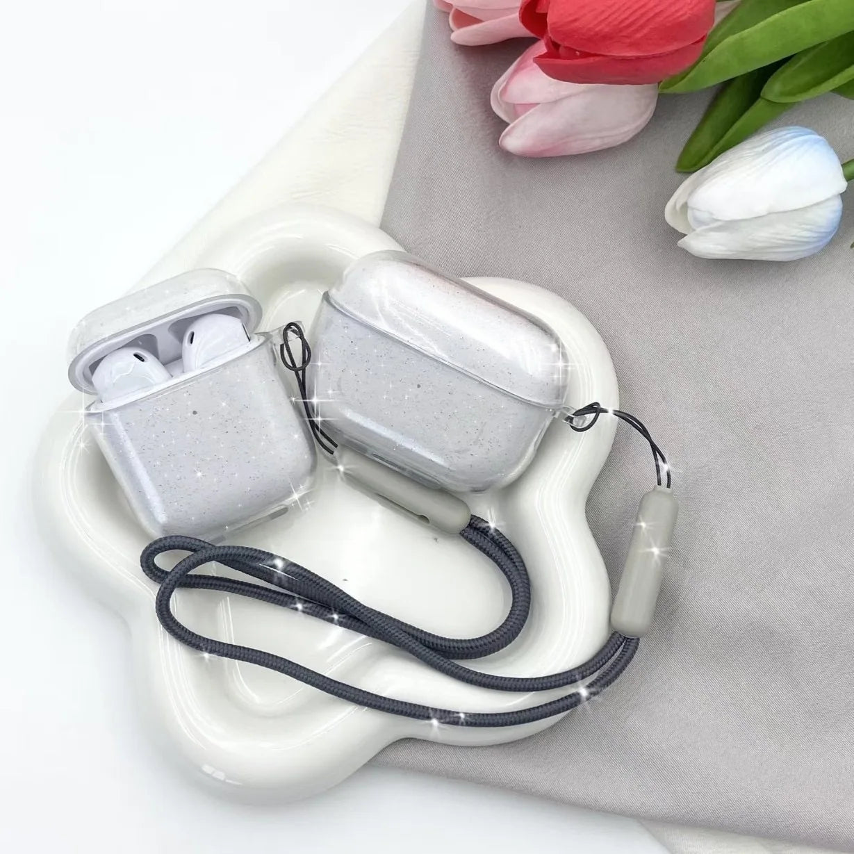 Glitter Transparent Case For AirPods 4/3 TPU Silicone Wireless Earphone Protective CaseFor Airpods pro2/pro Protective Cover