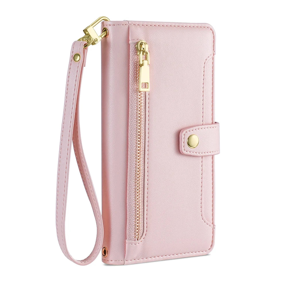 Ladies Card Slots Wallet Crossbody Phone Case for iphone 15 14 13 12 11 Pro Max XS XR 7 6 6 6s Plus SE SE3 Flip Cover with strap