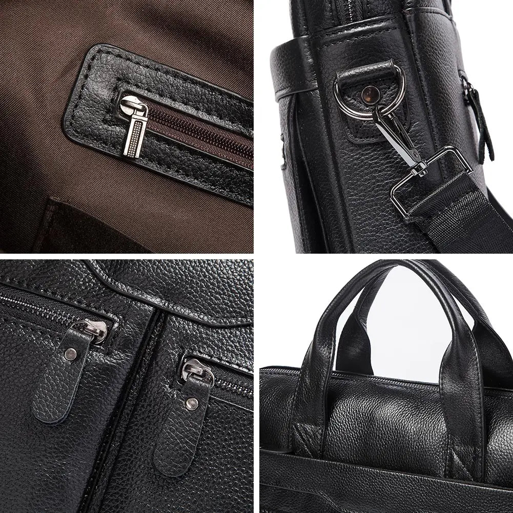 HUMERPAUL Men's Genuine Leather Briefcase Business Laptop Bag with Multiple Pockets Durable Handbag Shoulder Bags for Travel ﻿