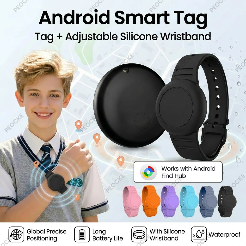 Smart Location Tag With Adjustable Silicone Wristband Works with Android Google Find Hub Anti-Lost GPS Tracker Bluetooth Locator