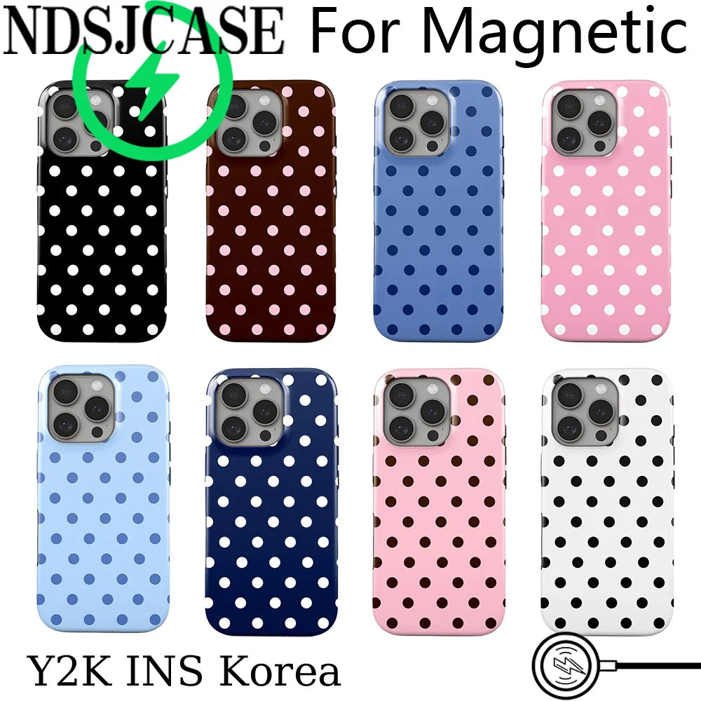 Luxury Clmj Y2K Small Polka Dots Phone Case for iPhone 17 16 15 14 13 12 11 Pro Max Plus Air Magnetic Double-layer Back Cover