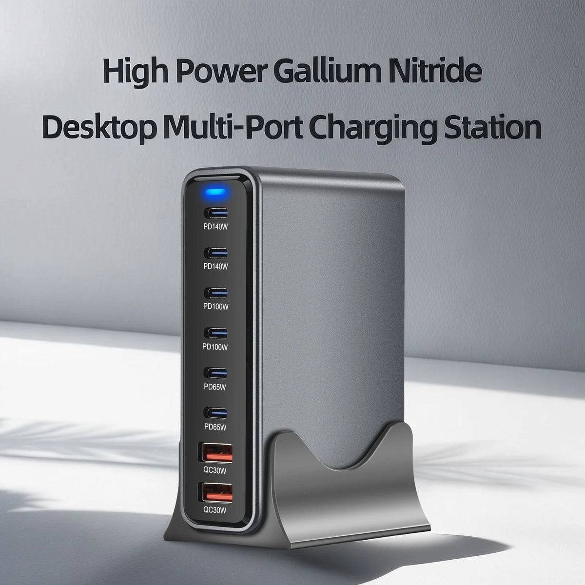 670W GaN Fast Charging Desktop Charger with Display 140W USB-C Port 8-Port Station for Phones And Tablets