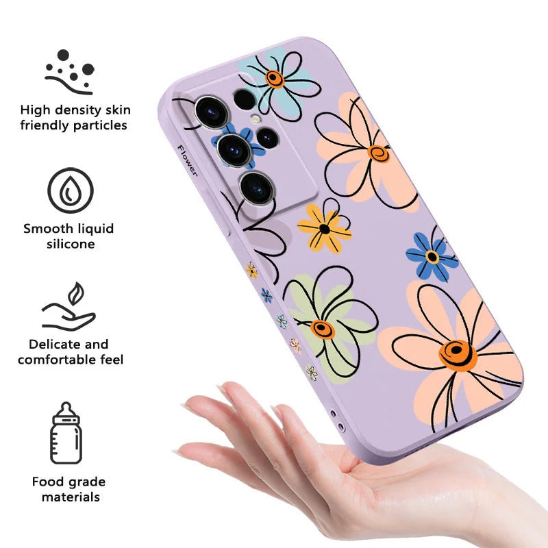 Hoop Flower Phone Case For Samsung Galaxy S25 S24 S23 S22 S21 S20 S10 S10E Ultra Plus FE Note 20 Ultra Plus Cover