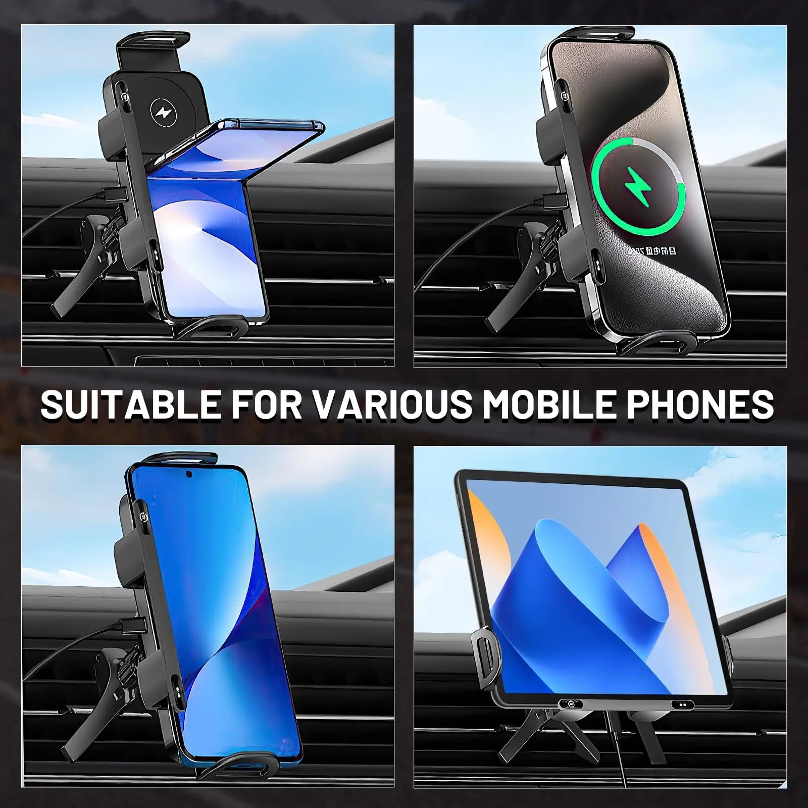 Car Wireless Phone Holder Fast Charging Air Vent Mount Screen Phone Stand for Samsung Galaxy Z Fold 6 5 Flip 4 3 Tablet Holder