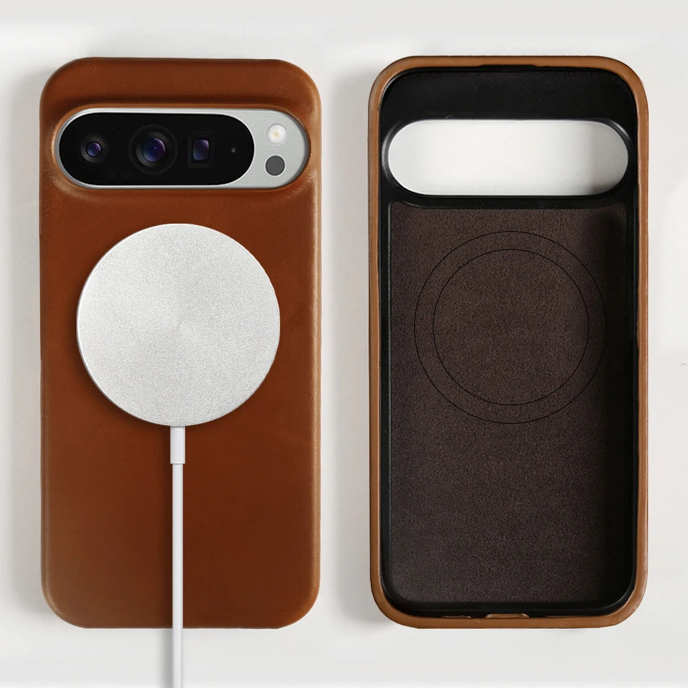 Vintag Oil Wax Magnetic Genuine Leather Case For Google Pixel 10 Pro XL 9 8Pro 6A 7Pro Aesthetic Phone Cover Back Coque Carcasa