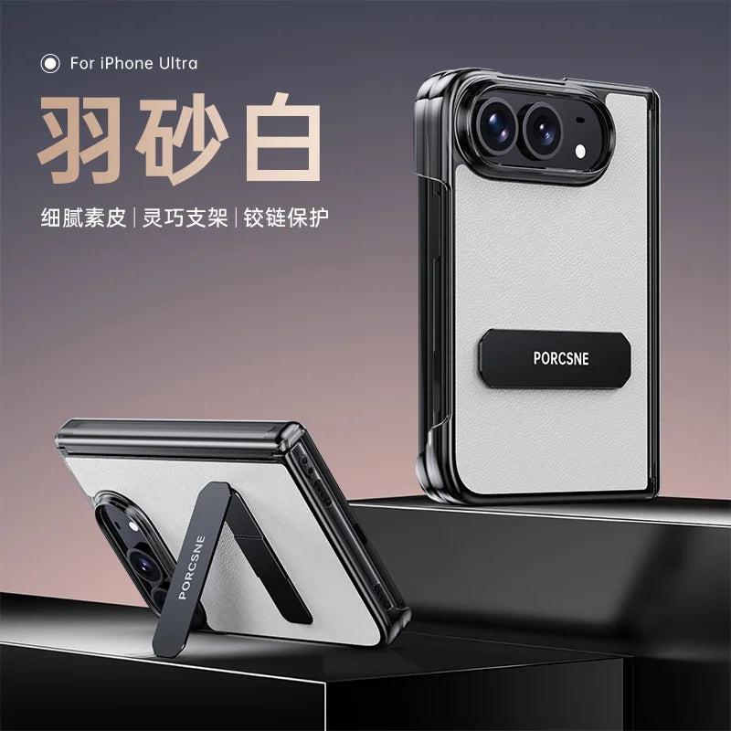 For iPhone Ultra Fold Case Luxury Matte Leather Ultra-Thin Skin-Friendly Folding Hinge Holder Shockproof Back Cover Accessories