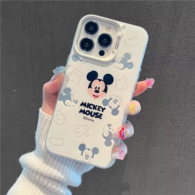Disney Mickey Minnie Mouse Head Phone Case For IPhone 14 15 16 17 Pro Max Plus 12 13 Mini 16E Casing Hard IMD Silver Laser Cover