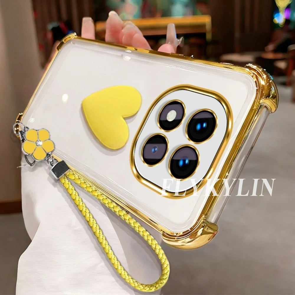 For Google Pixel 9 9A 9 10 Pro XL 10A 7 7A 8 8A 3D Love Transparent Protective Soft Shell Clover Hand Rope
