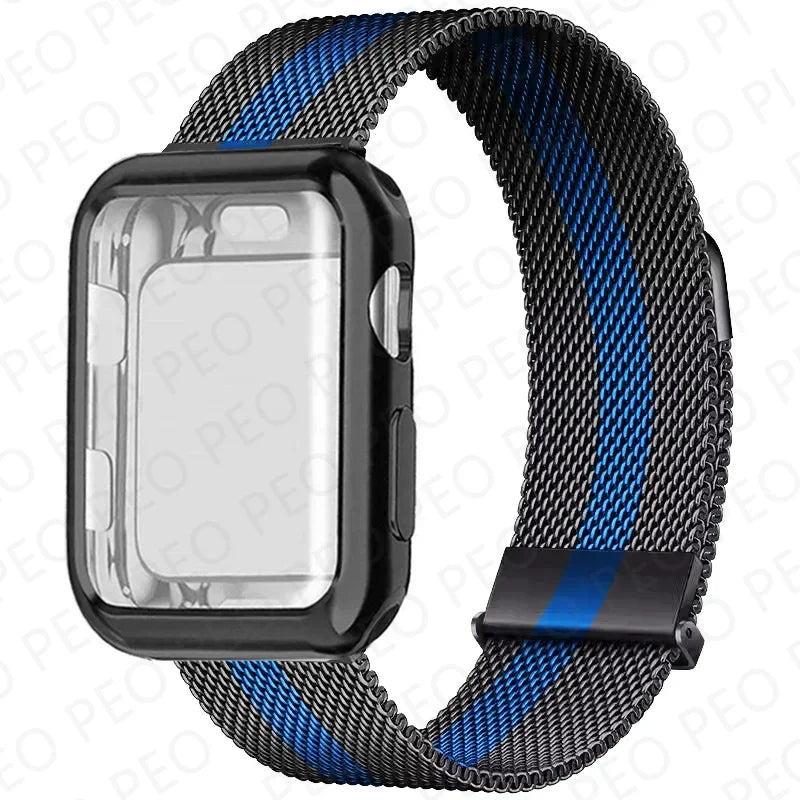 Case+Milanese Loop For Apple Watch Band 44mm 45mm 38mm-42mm-41mm 40mm Metal Magnetic bands iwatch Series 9 8 7 6 5 4 3 SE Strap