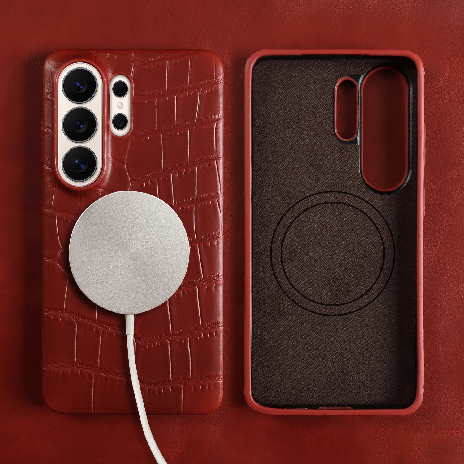 For Magsafe Magnetic Genuine Leather Case For Samsung Galaxy S26 Ultra S25 FE S24 Plus S23 S22 Ultra Phone Back Cover Case Coque