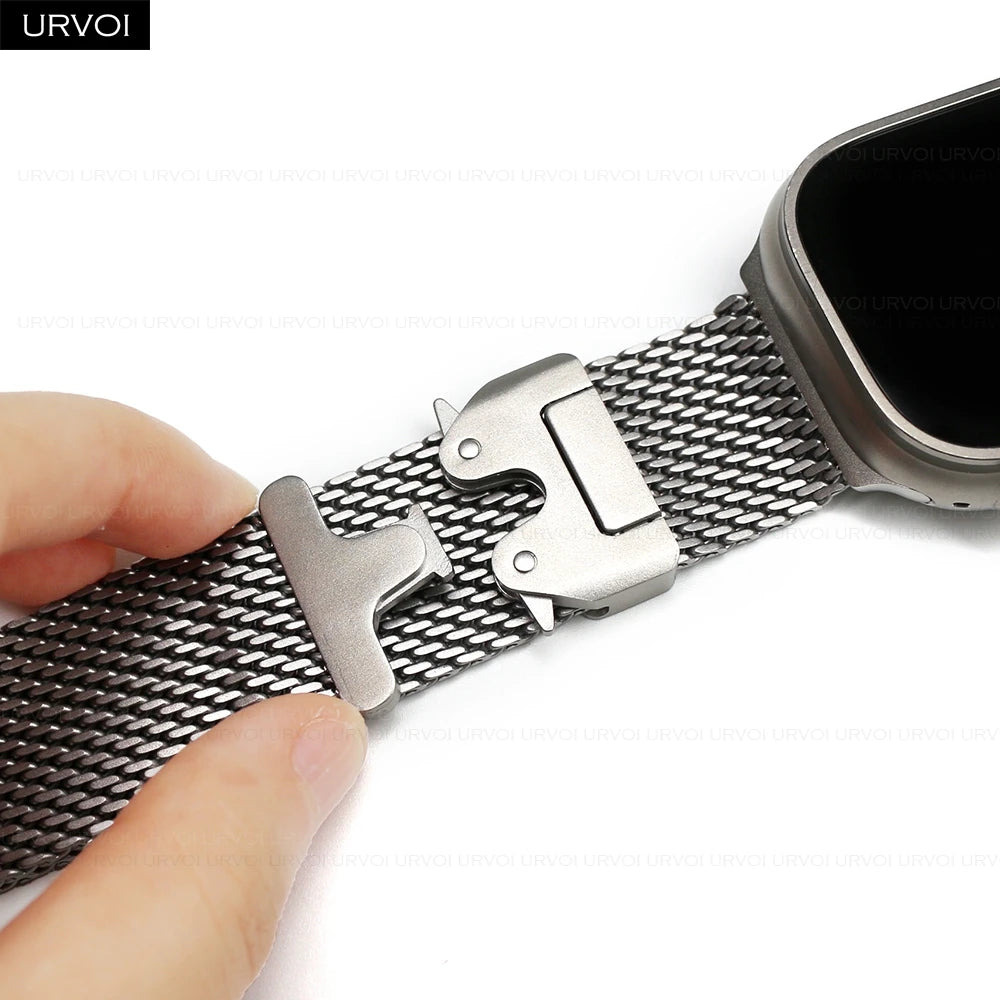 URVOI Band for Apple Watch Ultra 4 3 2 Series 12 11 10 SE3 Stainless Steel Mesh Strap for iWatch Secure Parachute Buckle 46 49mm