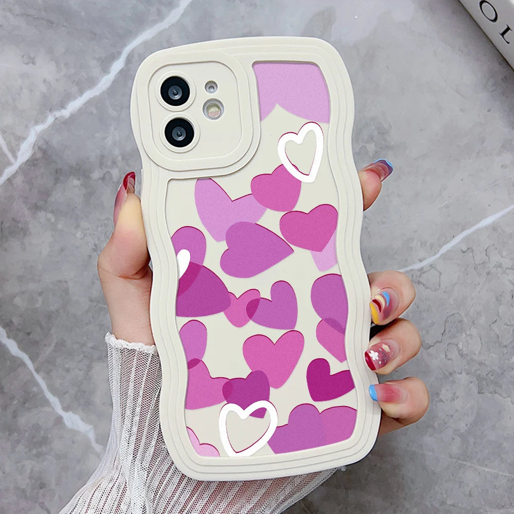 Silicone Phone Case For iPhone 11 6s 16 Plus 13 15 14 Pro Max 12 XR Wave Shockproof Soft Love Heart Cover Funda