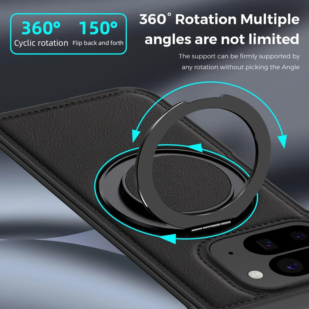 Embossed PU Leather Case For Google Pixel 10 Pro Fold Magsafe 360° Rotation Metal Stand Comfort Grip Case Cover